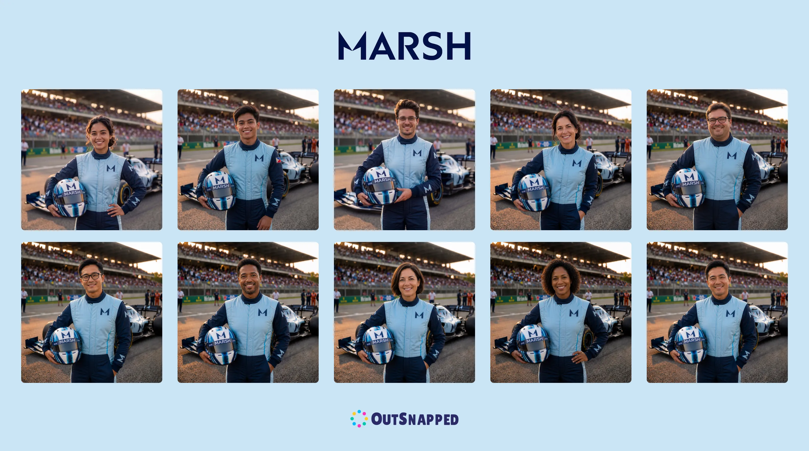 Marsh Colleague AI Portrait Gallery Gallery of F1-inspired AI portraits created for employees at Marsh’s colleague engagement event