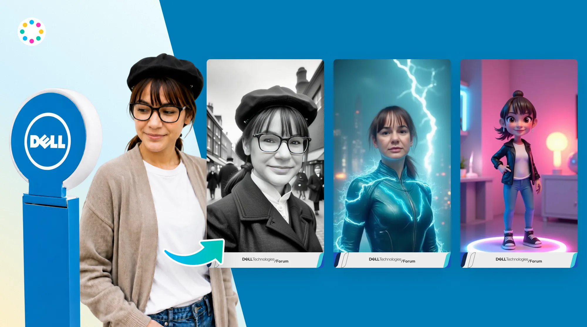 Collection of personalized AI avatar portraits created for Dell Technologies Forum attendees