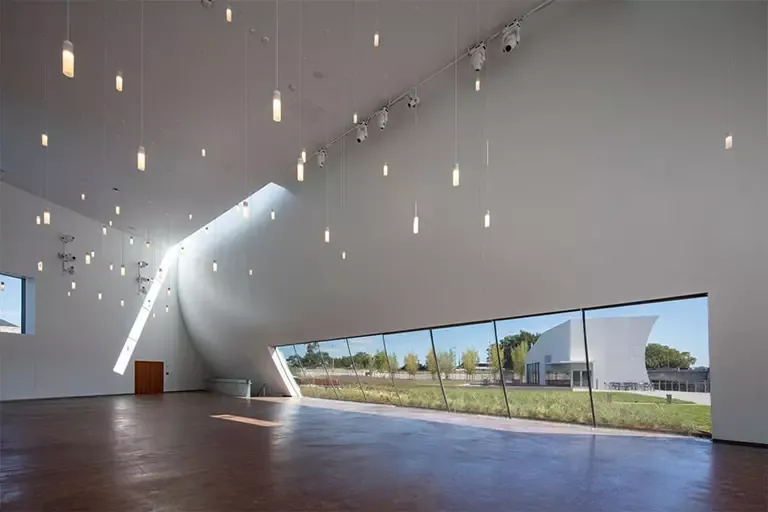 Kennedy Center Skylight Pavilion Event Venue Modern indoor pavilion with glass skylights and elegant event setup in Kennedy Center performance venue