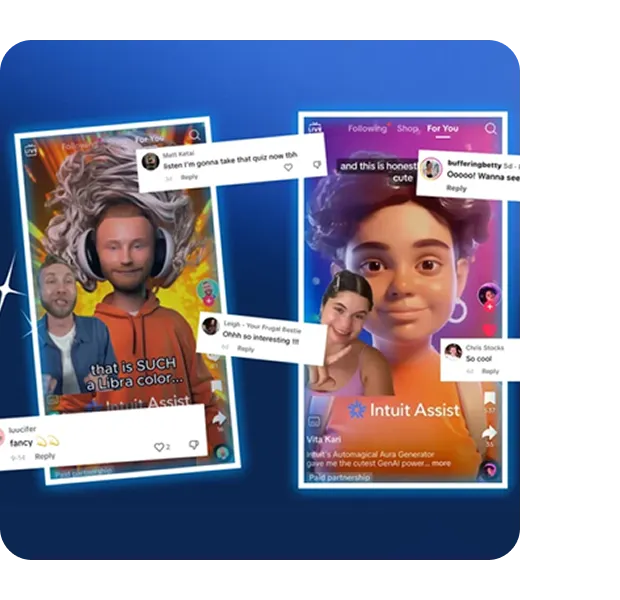 AI Photo Booth Social Media Sharing Examples Two AI-generated social media posts featuring animated characters with colorful backgrounds and engagement metrics, demonstrating viral photo booth content for digital marketing campaigns.