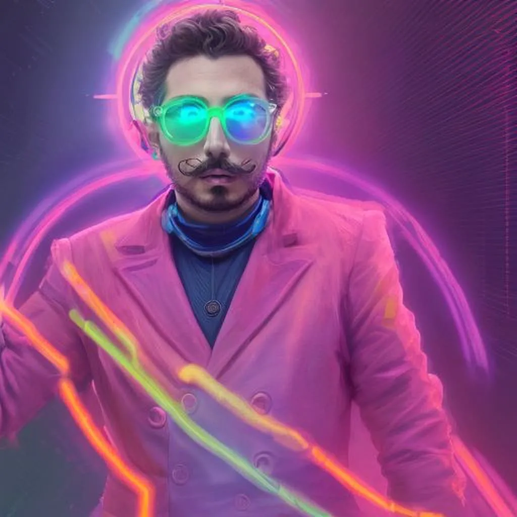 Cyberpunk Halo Portrait AI photo booth cyberpunk portrait with neon halo and pink blazer