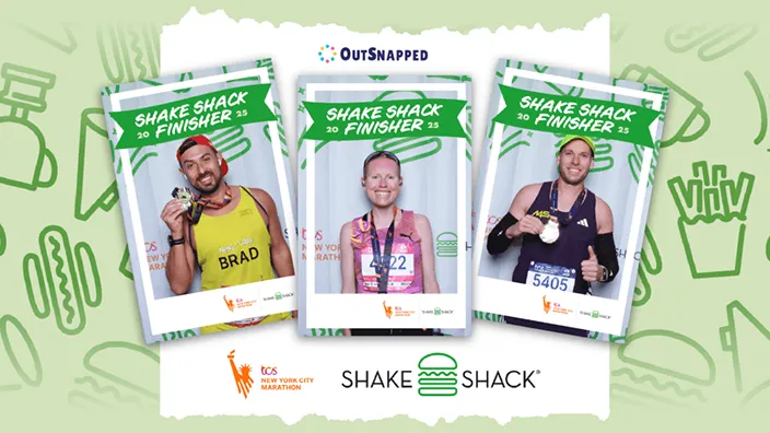Brand Activation Photo Booth Prints Three attendees holding custom photo prints from Shake Shack Finisher brand activation