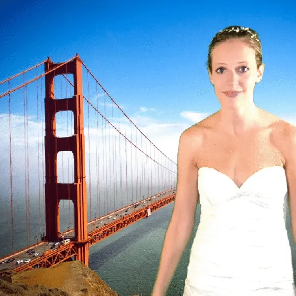 Bride with Golden Gate Bridge green screen Bride posing with Golden Gate Bridge background