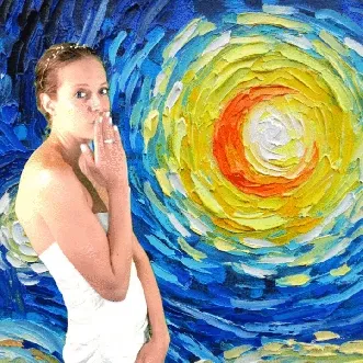 Bride with swirling artwork green screen Bride with swirling blue and gold artwork background
