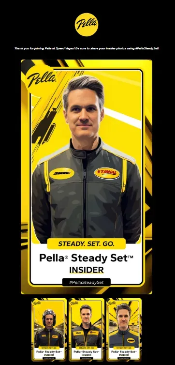 Gallery of branded AI photo booth trading-card portraits created for a Pella corporate event