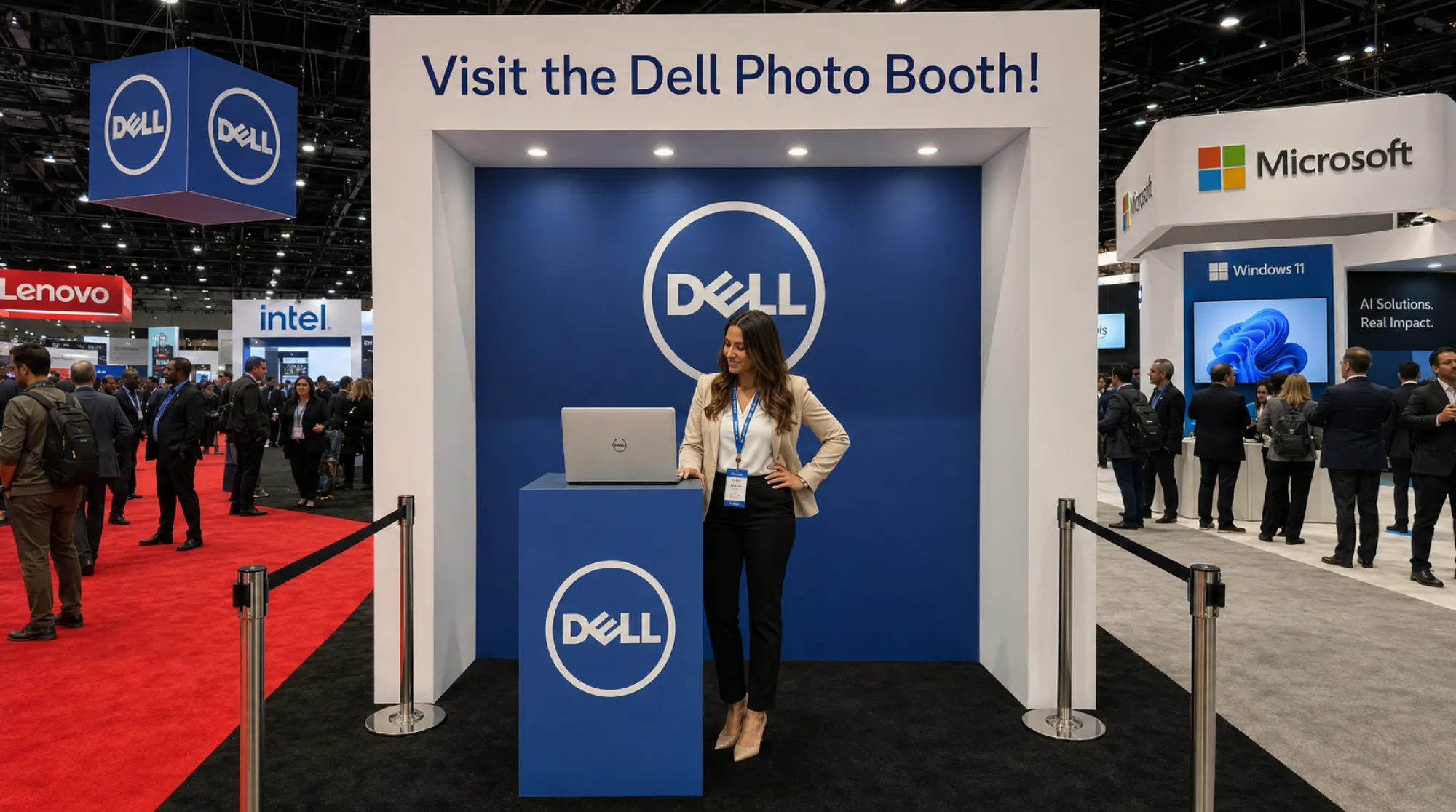 Branded AI Photo Booth at Dell Technologies Forum Conference attendee using a fully branded Dell AI photo booth at Dell Technologies Forum