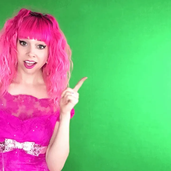 Green Screen Photo Booth Setup Example Woman in pink dress on green screen background