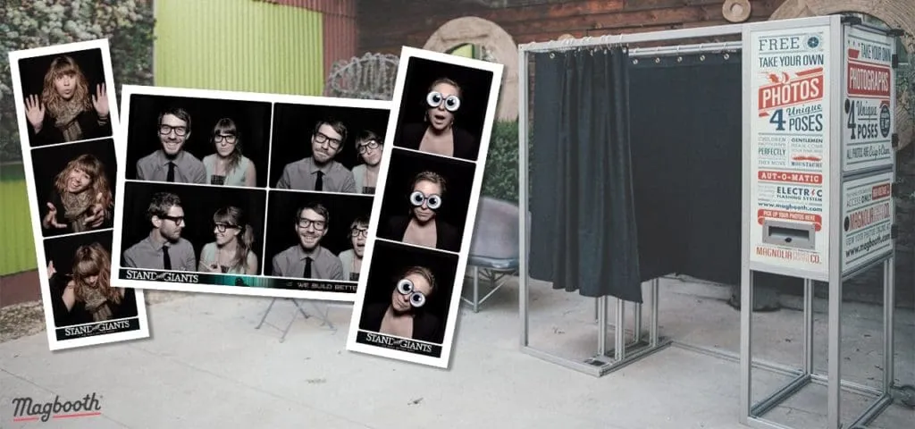 Magbooth retro-style photo booth with black and white sample prints