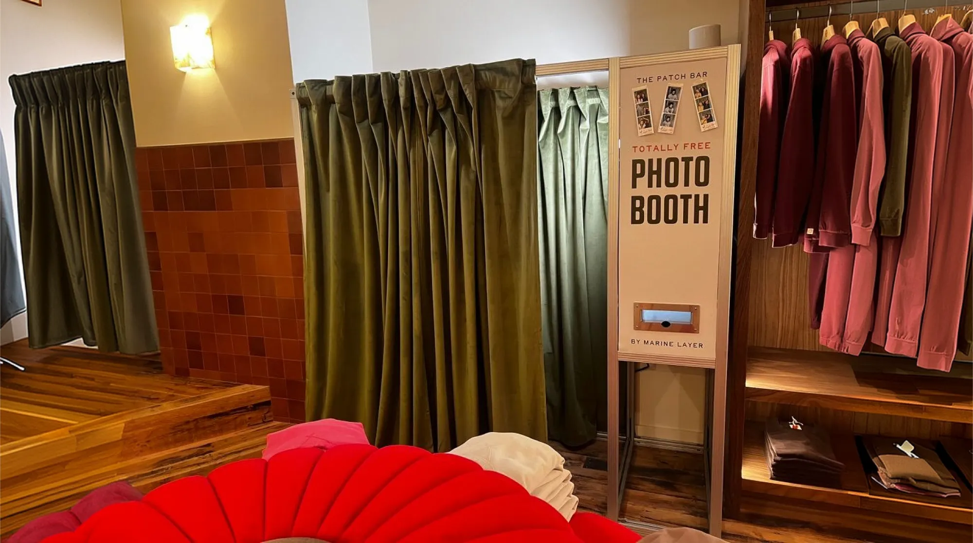 Always-On Photo Booth Inside Marine Layer's Retail Store Branded self-service photo booth installed inside a Marine Layer retail store
