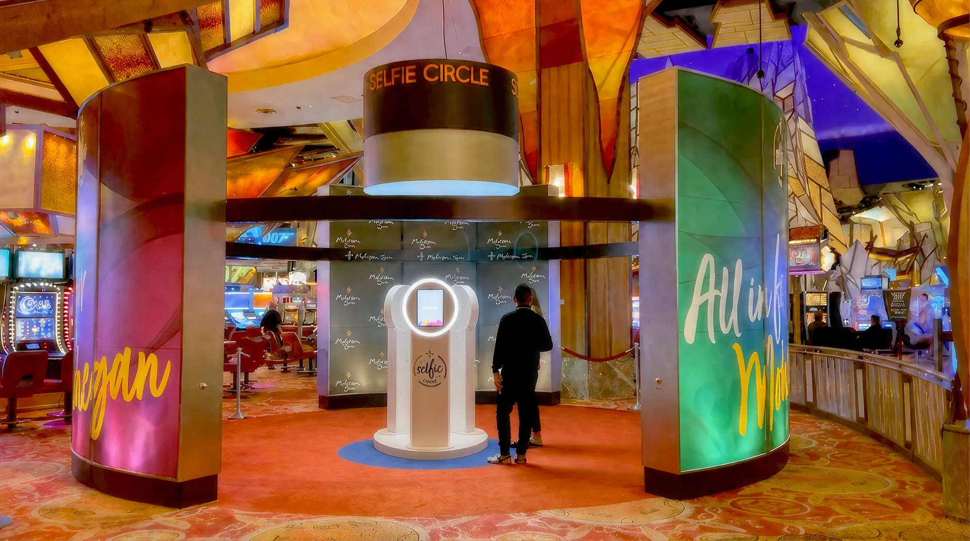 Three permanent self-service photo booths installed inside the Mohegan Sun casino venue