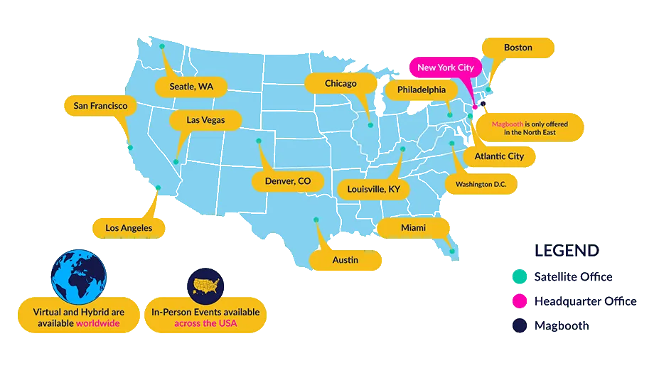 US map showing OutSnapped service locations with nationwide event availability