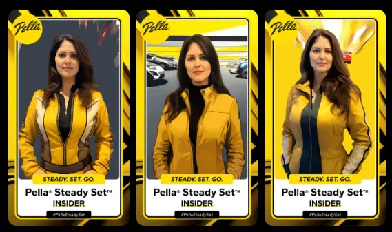 Three personalized Pella Steady Set Insider AI portraits of the same guest from a Pella corporate event