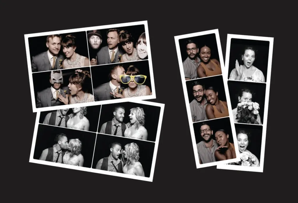 Photo booth print strips in 4x6 postcard and 2x6 narrow formats with event photos