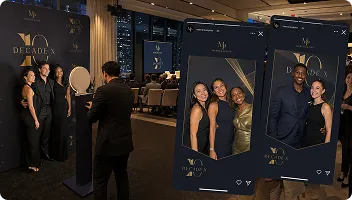 Premium Brand Activation Photo Booth Installation Photo booth setup with large display screens showing guest portraits at DE CONDE X formal event