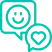 Teal speech bubbles with smiley face and heart symbols in neon style