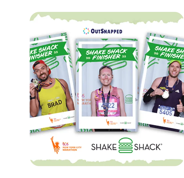 NYC Marathon Shake Shack Sponsor Photo Booth Prints Three custom photo booth prints with NYC Marathon runners and Shake Shack branding