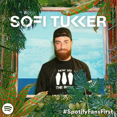 Spotify FansFirst Photo Booth Activation Man posing at Spotify-branded Sofi Tukker Treehouse photo booth