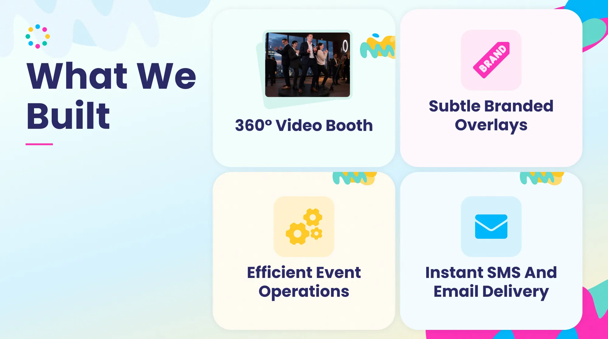 Custom 360 Video Booth Experience for Sullivan & Cromwell Infographic showing Sullivan & Cromwell's custom 360 video booth with branded overlays, streamlined event operations, and instant SMS and email delivery