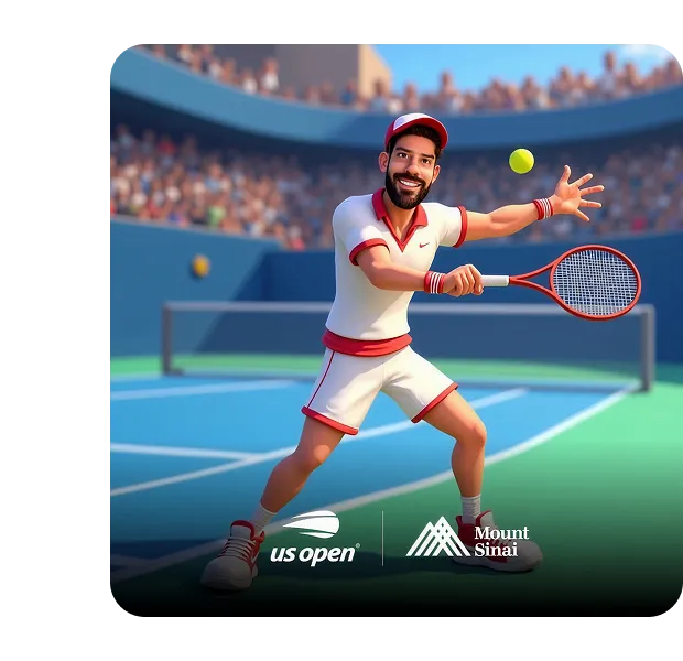 US Open-Inspired Tennis Marketing Illustration AI-generated tennis player in action at US Open stadium