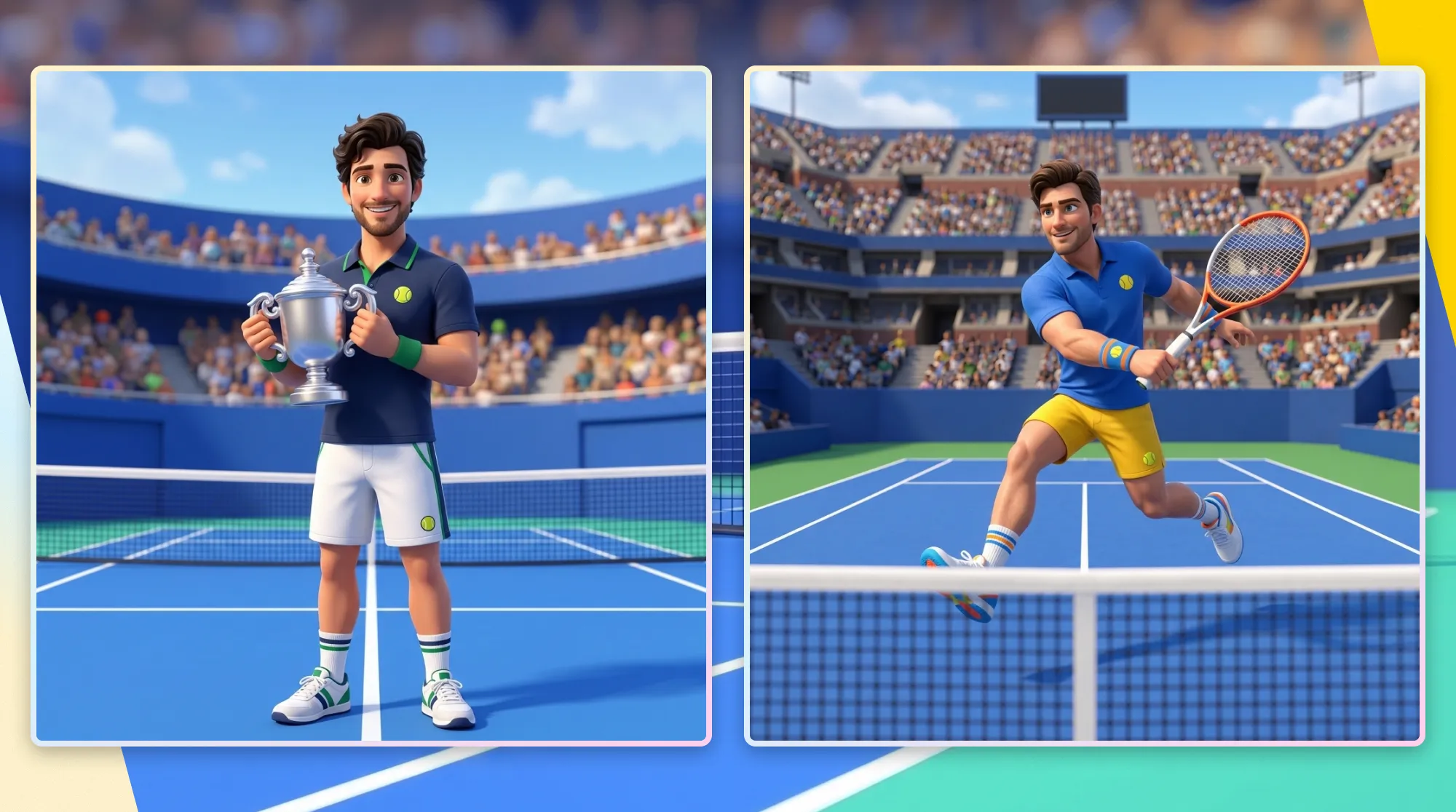 Personalized AI-generated tennis avatar outputs created by fans during the Mount Sinai activation at the US Open