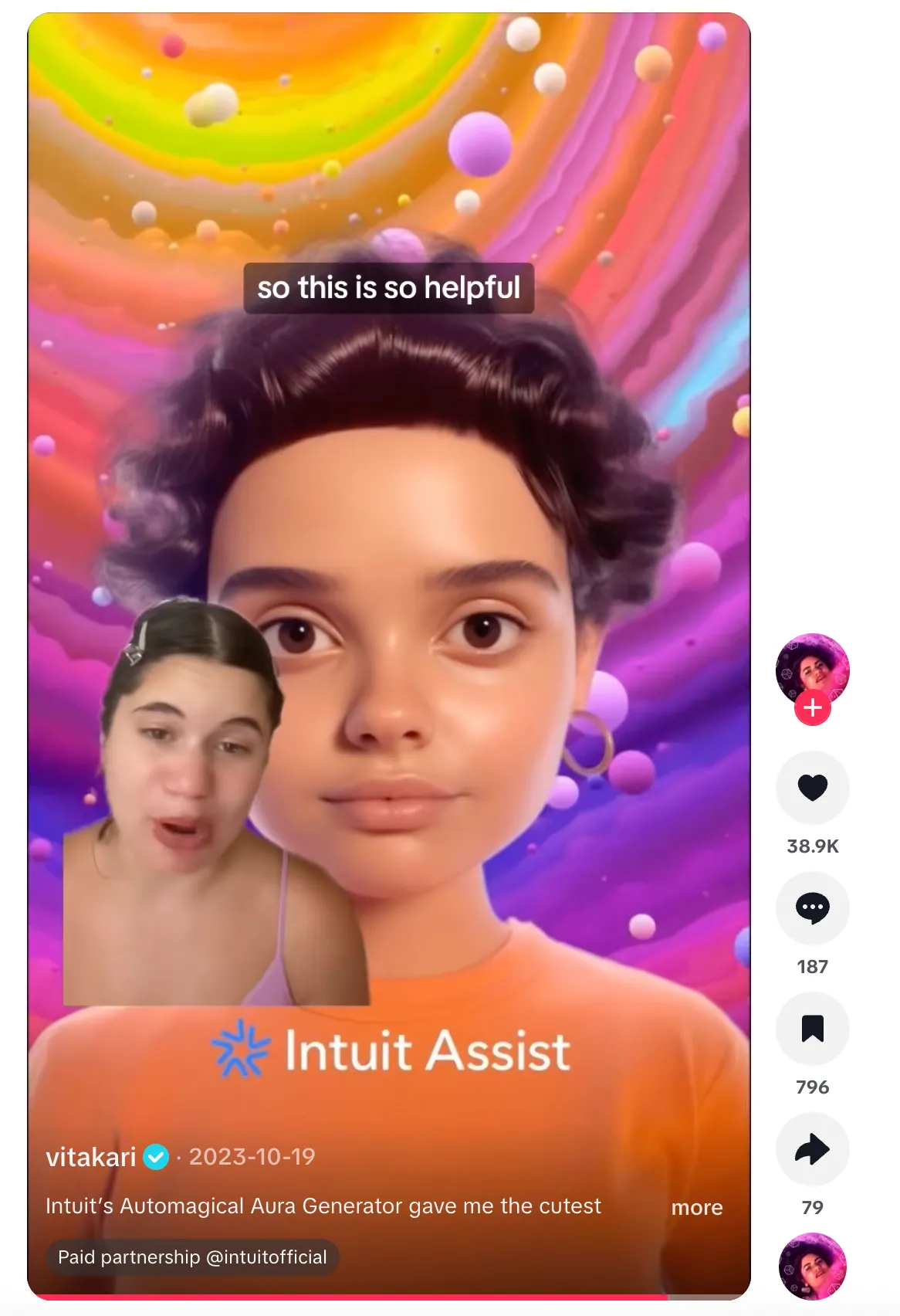 AI-generated portrait with vibrant gradient background and floating spheres, demonstrating virtual photo booth digital effects and filters