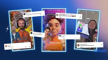 Mobile Photos Amplified Across Social Media Collage of social media posts featuring guests sharing virtual photo booth photos on phones, displaying colorful frames and digital overlays