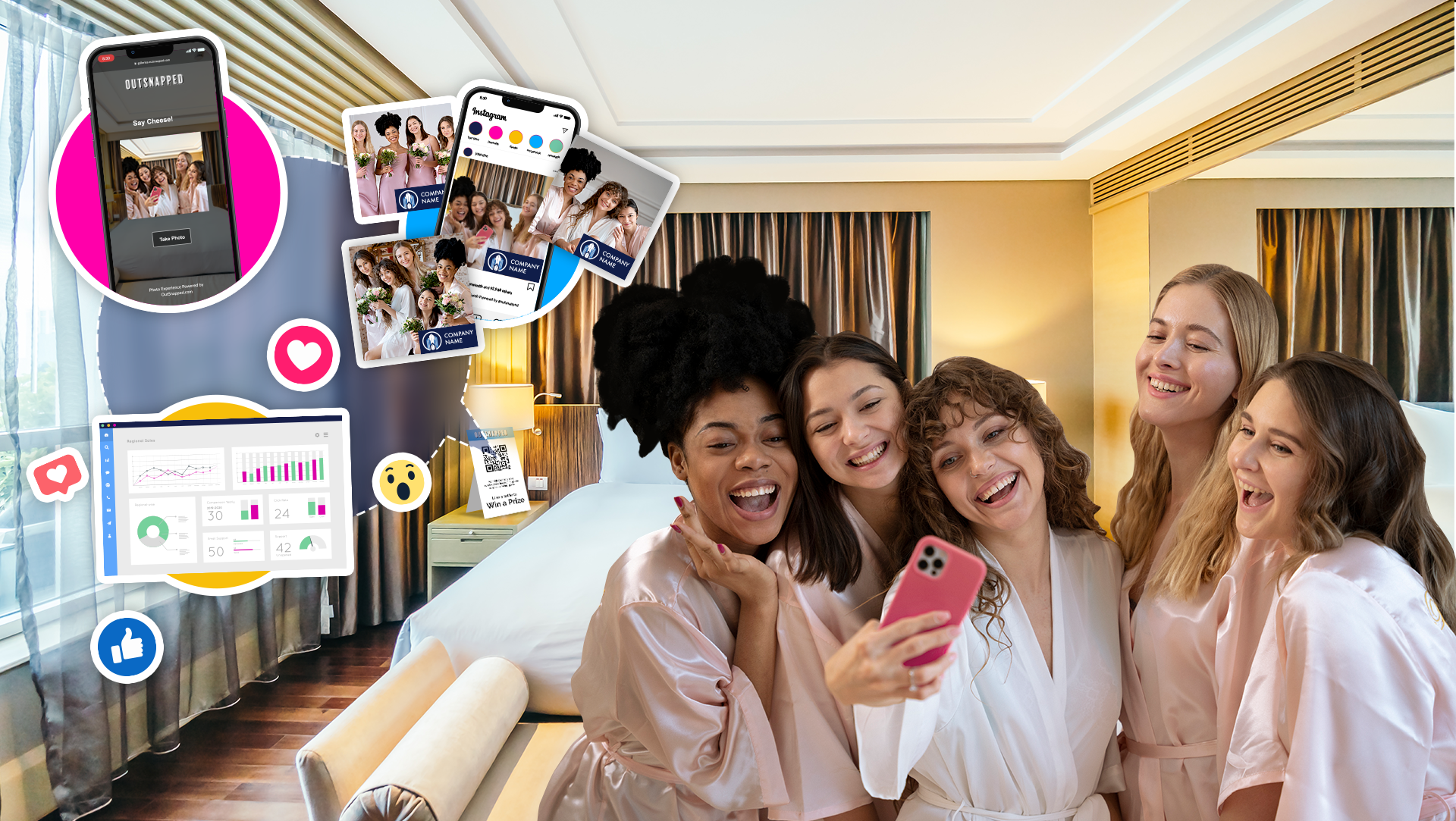 Bachelorette Party uses QR Code to Activate a hybrid Hotel Room Photo Booth Experience on their Own Devices