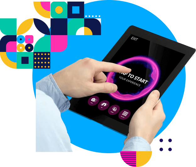 Users Interact with the branded kiosk in the footprint of your expo booth and capture their still image, video, boomerang, or GIF using an OutSnapped Trade Show Photo Booth before customizing it with digital stamps or props.