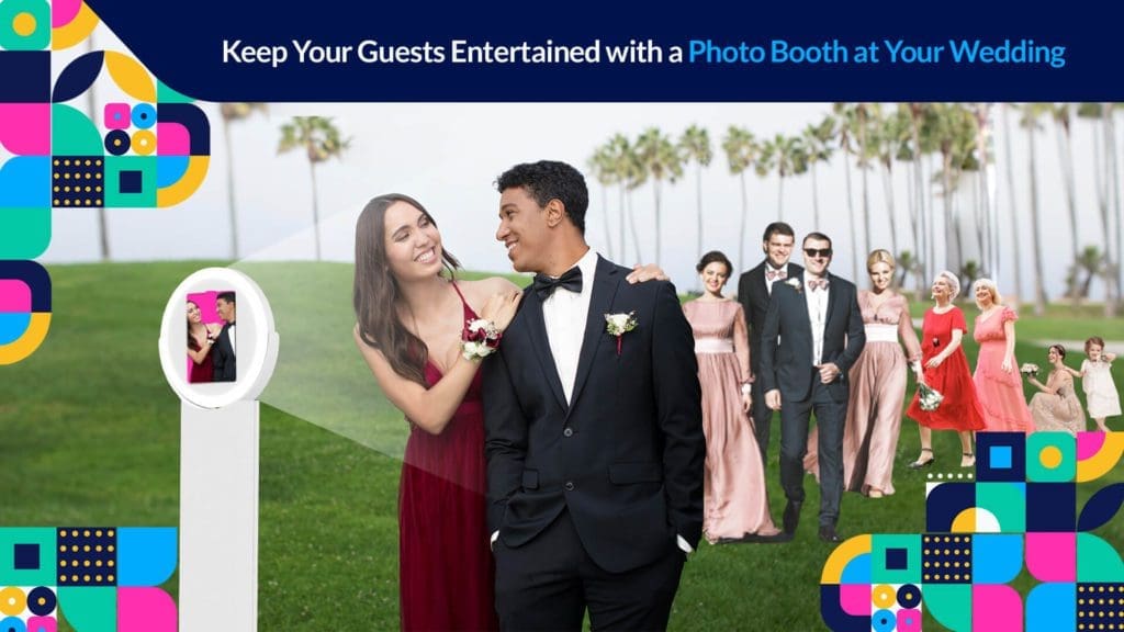 Group of guests of different ages waiting in line to use the photo booth.