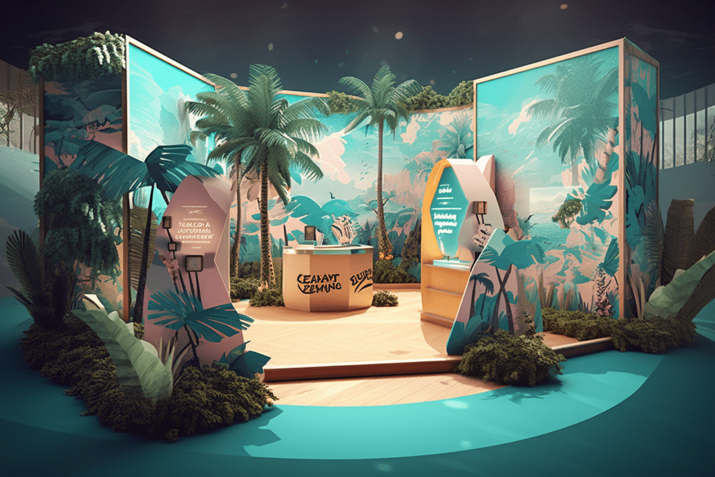 Attendees experiencing a tropical island vr brand activation at a summer 2023 event