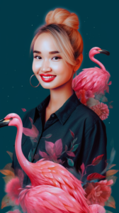 Ai photo booth sample outsnapped as flamingo with dreamcatcher sitting on a big re ad35329e dca7 4665 a941 6075f8d8510c