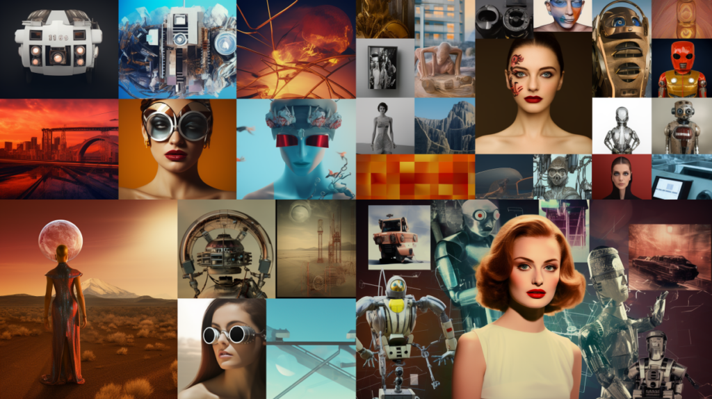 AI-created themed photos showing retro, futuristic, and modern styles.