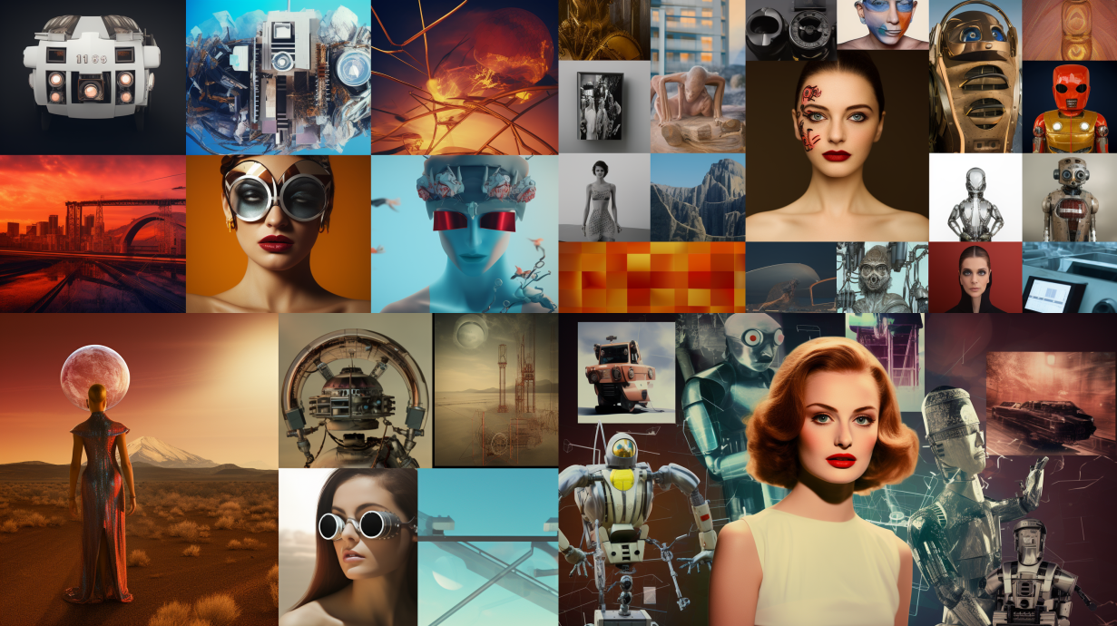 Ai-created themed photos showing retro, futuristic, and modern styles.