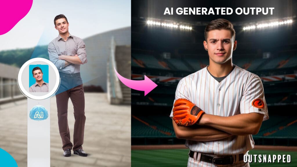 Use a Generative AI Photo Booth to turn an event guest into a pro baseball player