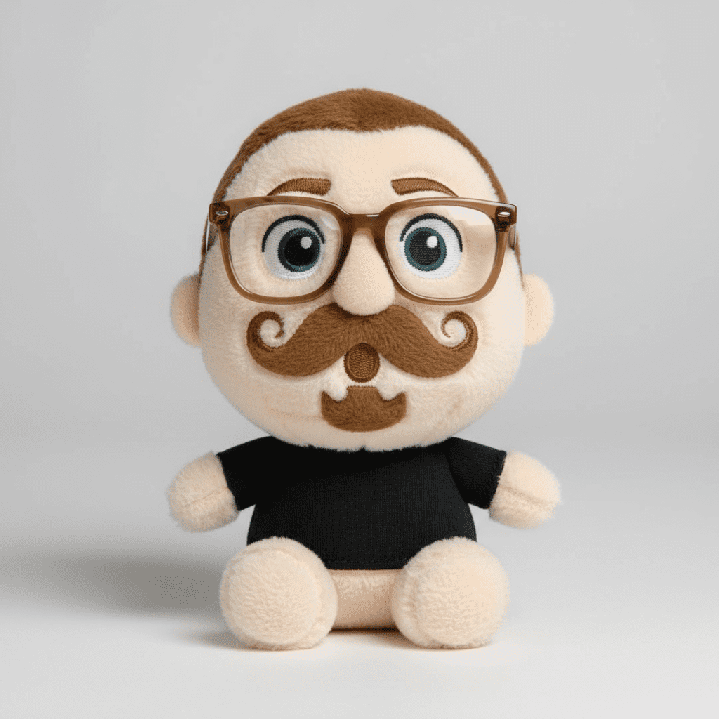 Cute plush toy with glasses.