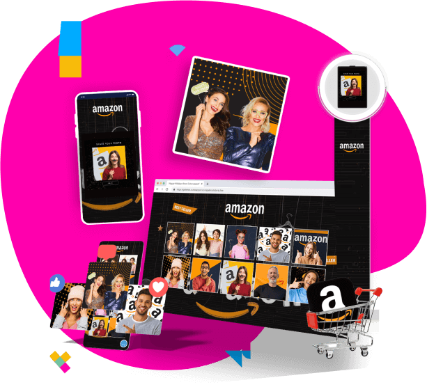 Collage of Amazon-themed AI photo rental
