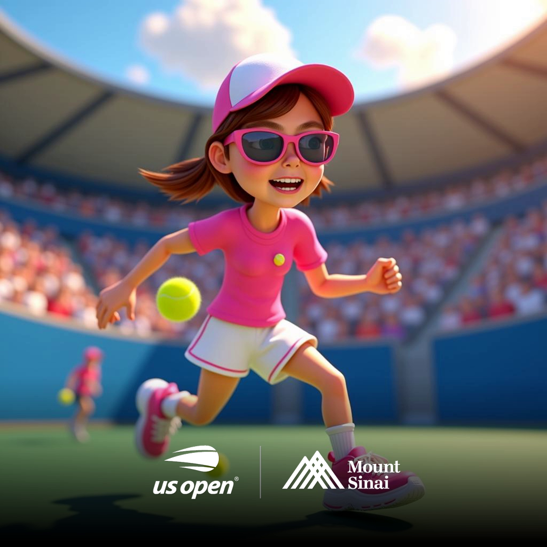 AI photo booth transformation showing guest as animated tennis player at US Open Mount Sinai activation