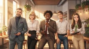 Team photo styled as a vintage movie poster with dramatic lighting and cinematic composition