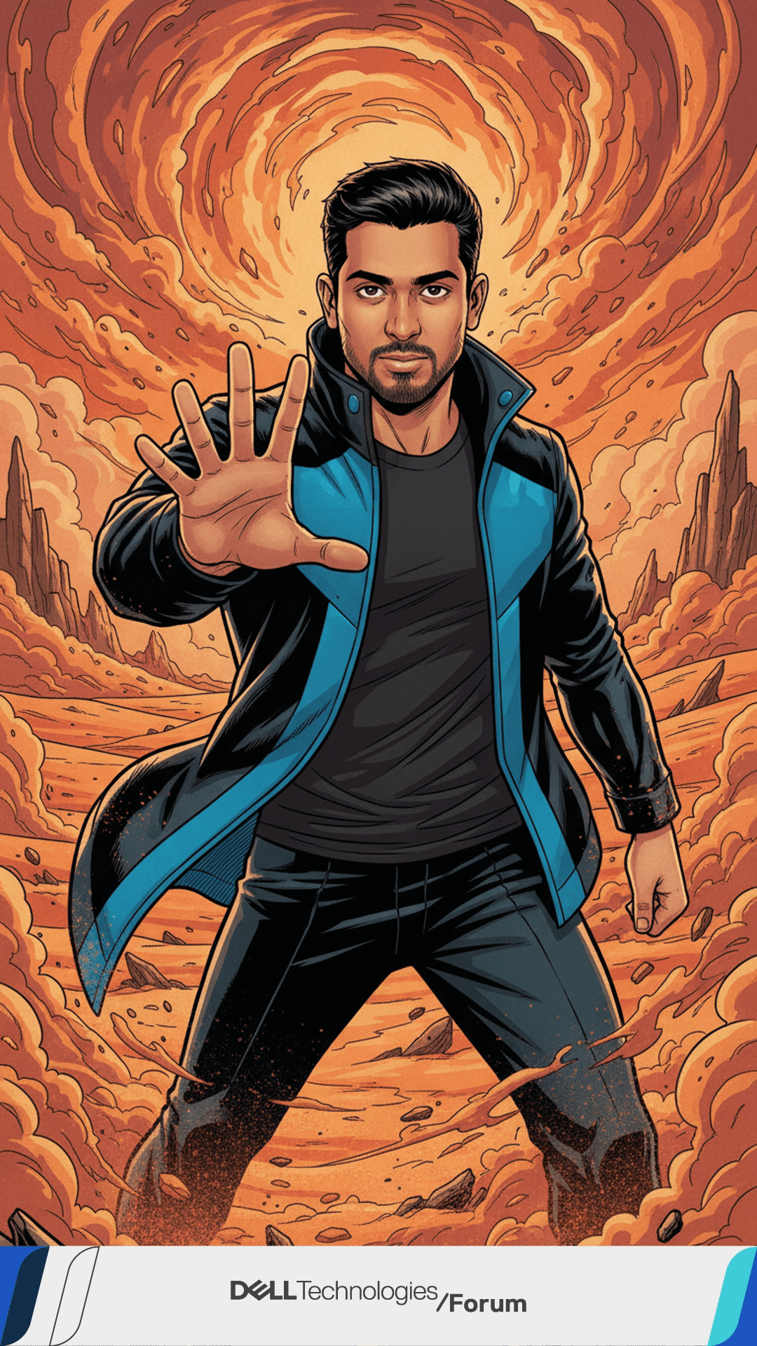 AI-transformed portrait of professional in dramatic desert canyon setting from Dell Technologies Forum